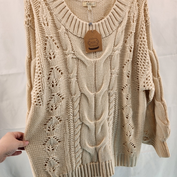 Kori America Womens Oversized Chunky Cable Loose Knit Sweater Balloon Sleeves XL - Picture 4 of 7